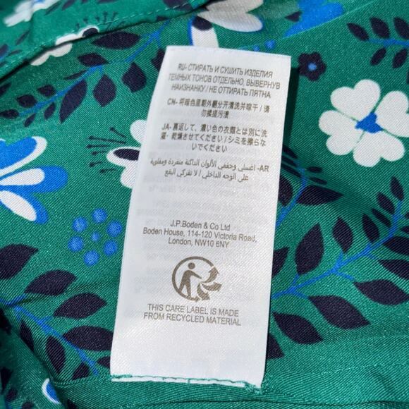 Boden Floral Print Blouse Green Blue work Women’s Size 10 Long Sleeve Casual Top - Picture 7 of 12